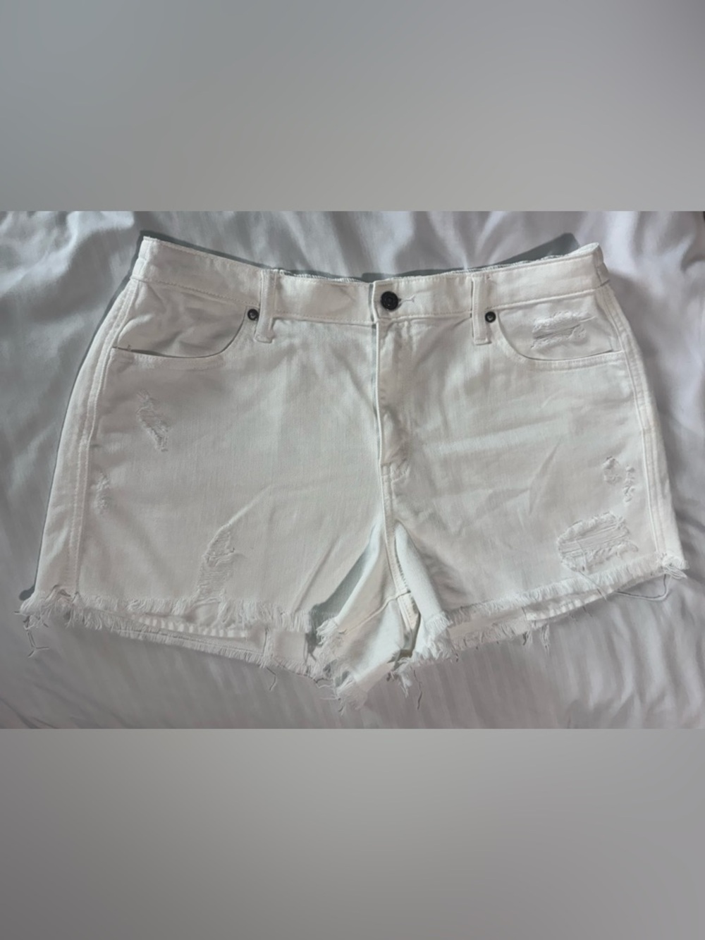 aerie White Distressed High-Rise Denim Shorts